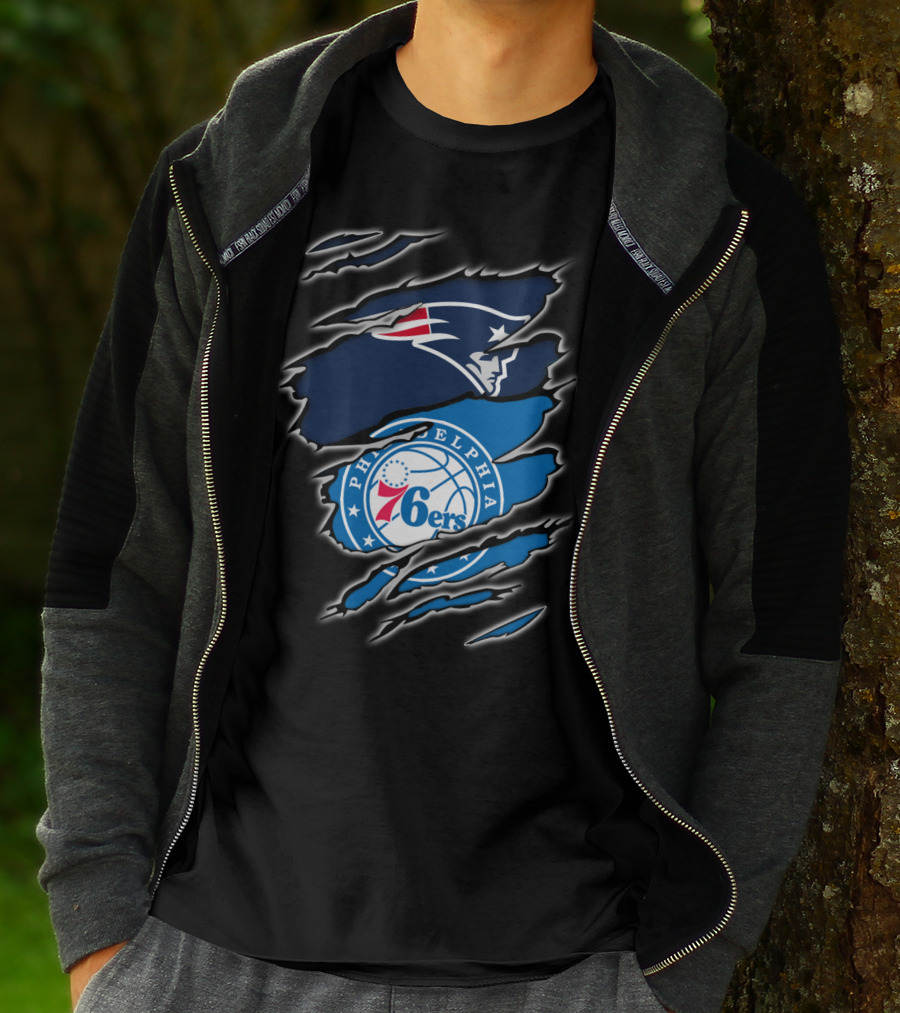 Patriots Philadelphia 76ers Logos Ripped T-Shirt
