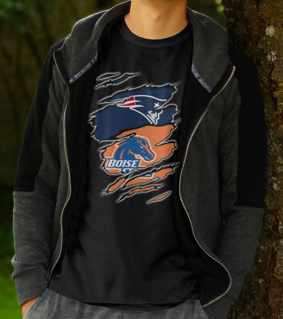 New England Patriots And Boise State Broncos Logo Mashup T-Shirt