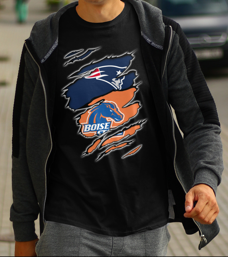 New England Patriots And Boise State Broncos Logo Mashup T-Shirt
