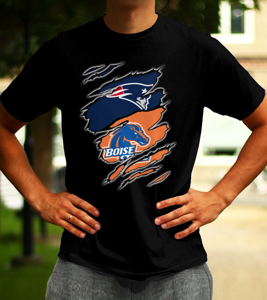 New England Patriots And Boise State Broncos Logo Mashup T-Shirt