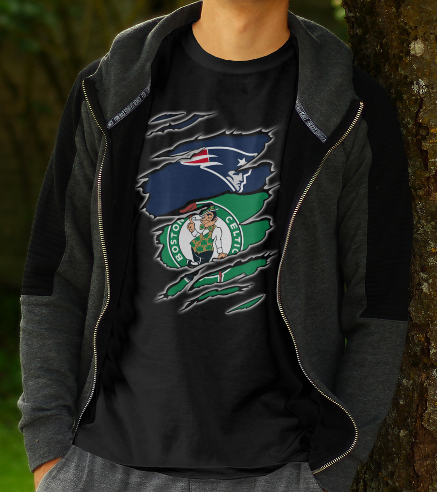 New England Patriots Boston Celtics Logo Mashup T-Shirt