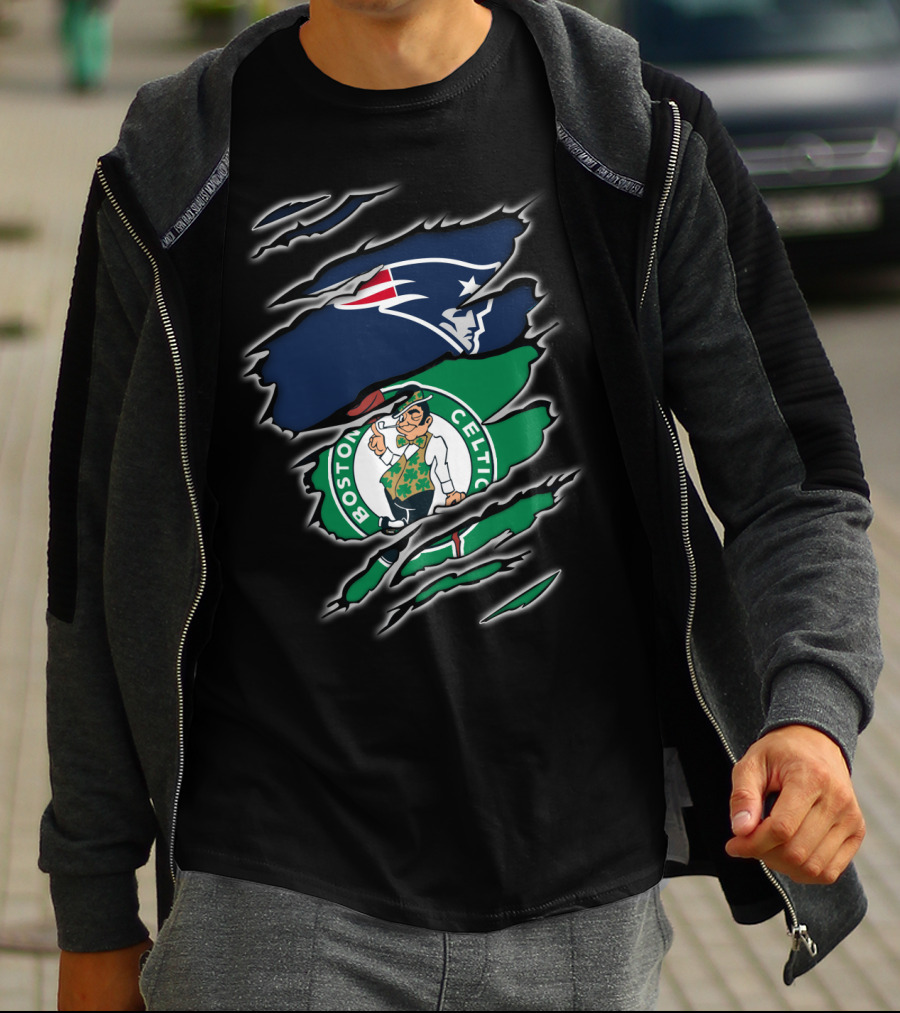 New England Patriots Boston Celtics Logo Mashup T-Shirt