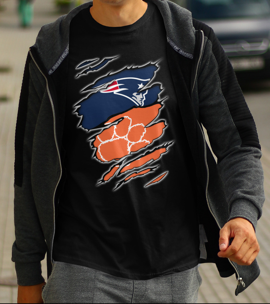 New England Patriots And Clemson Tigers Logo Combo T-Shirt