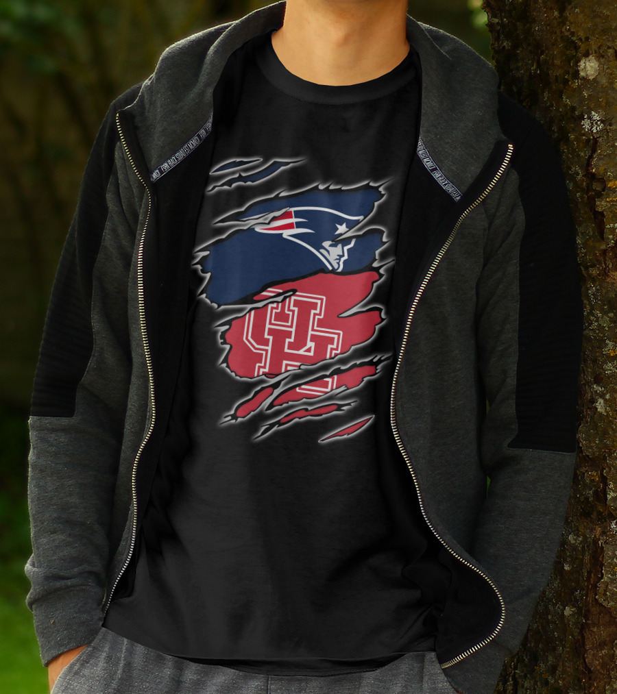 Patriots And Houston Cougars Logo Fusion T-Shirt