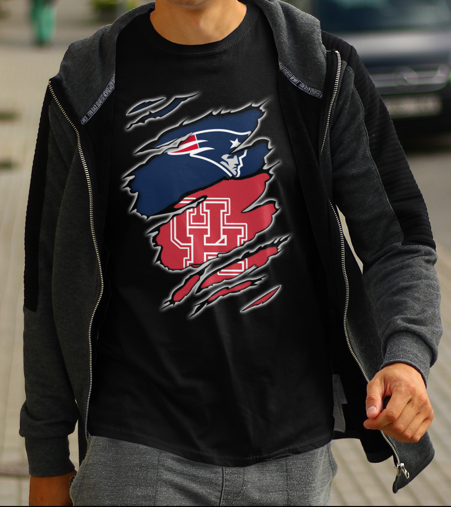 Patriots And Houston Cougars Logo Fusion T-Shirt