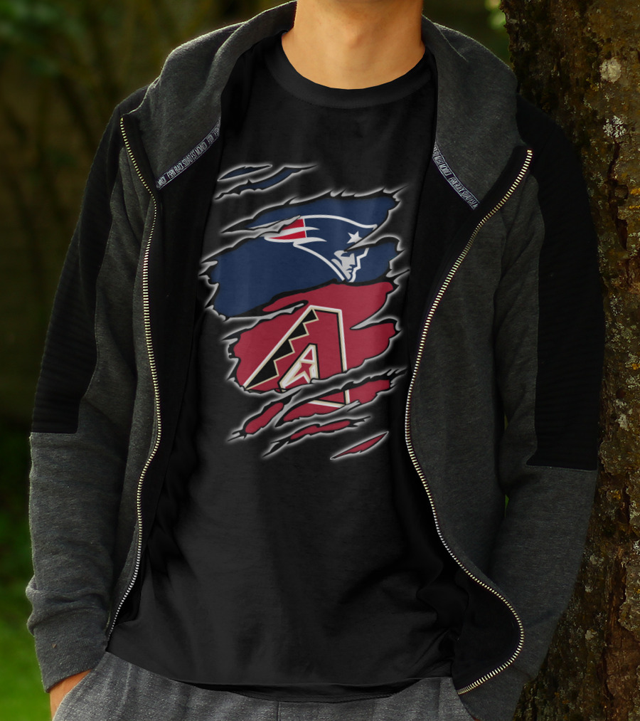 Patriots New England Football Meets Arizona Diamondbacks Baseball Fan Logo Crossover T-Shirt