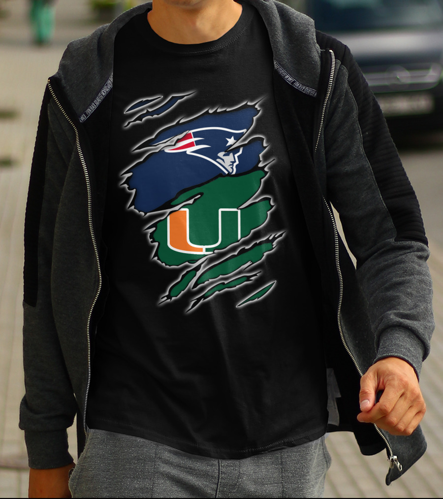 New England Patriots Miami Hurricanes Claw Marks T-Shirt