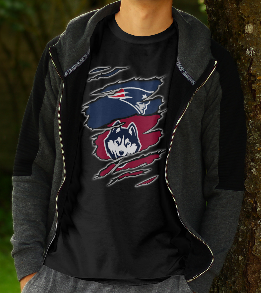 Patriots And Huskies Fused Logo Claw Slashes T-Shirt