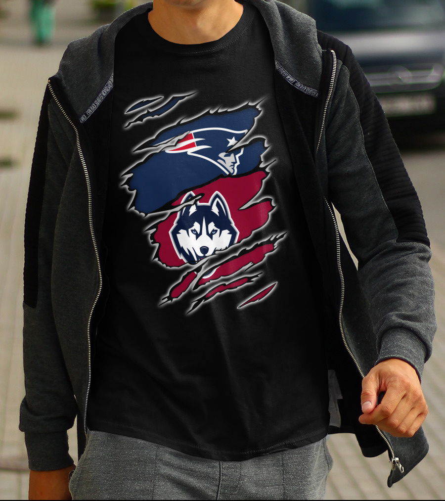 Patriots And Huskies Fused Logo Claw Slashes T-Shirt