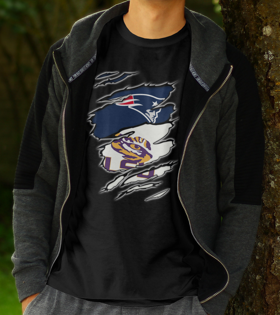 New England Patriots And LSU Tigers Logo Mashup T-Shirt