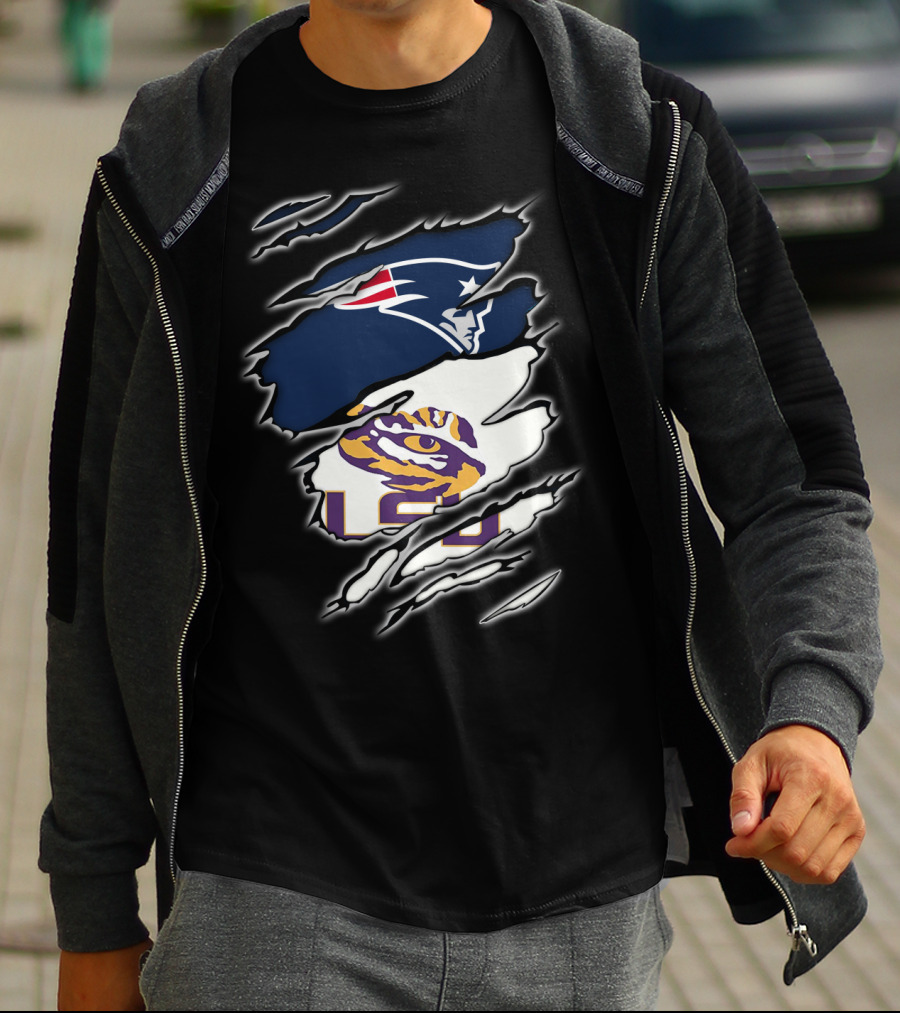 New England Patriots And LSU Tigers Logo Mashup T-Shirt