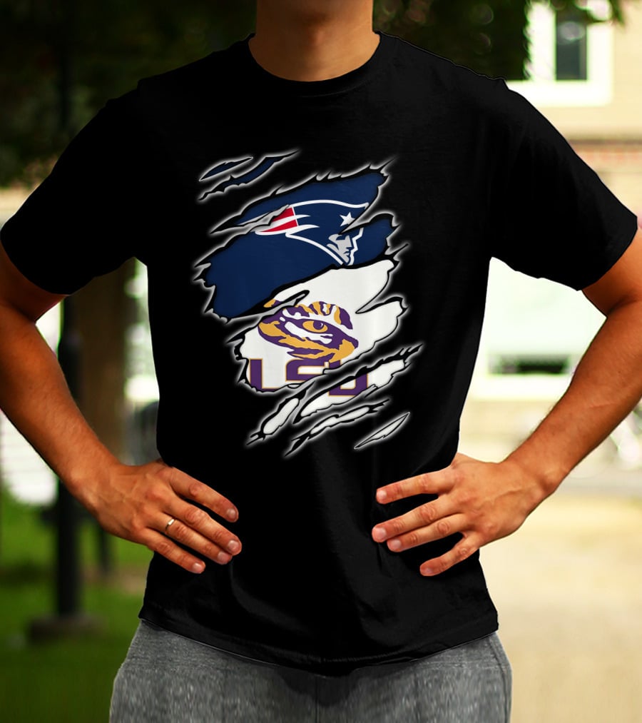 New England Patriots And LSU Tigers Logo Mashup T-Shirt
