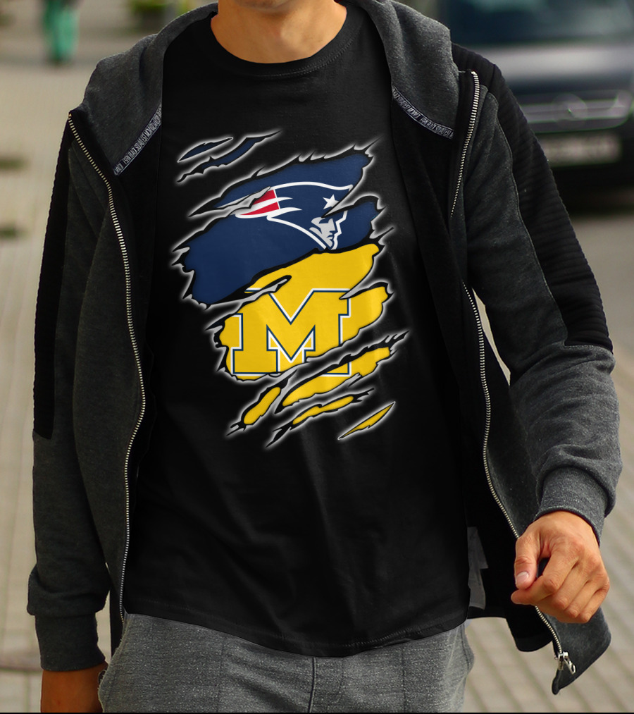 Patriots Logo And Michigan Block M Claw Marks T-Shirt