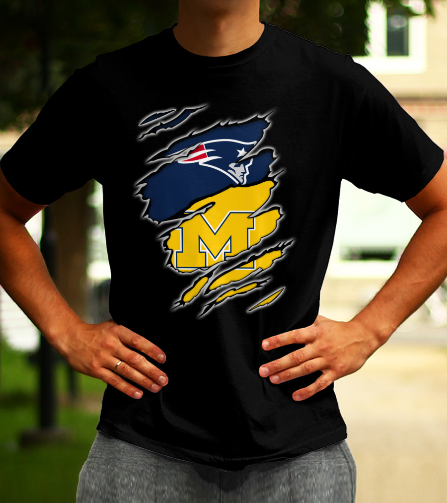 Patriots Logo And Michigan Block M Claw Marks T-Shirt