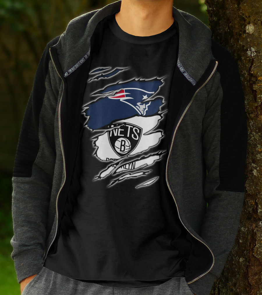 New England Patriots And Brooklyn Nets Ripped T-Shirt