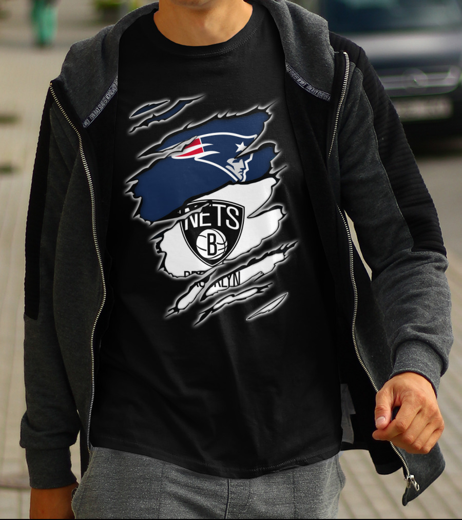 New England Patriots And Brooklyn Nets Ripped T-Shirt