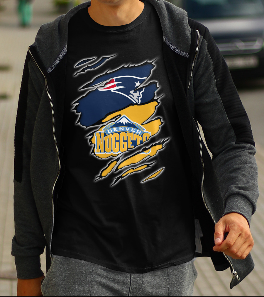 New England Patriots And Denver Nuggets Logos Mashup T-Shirt