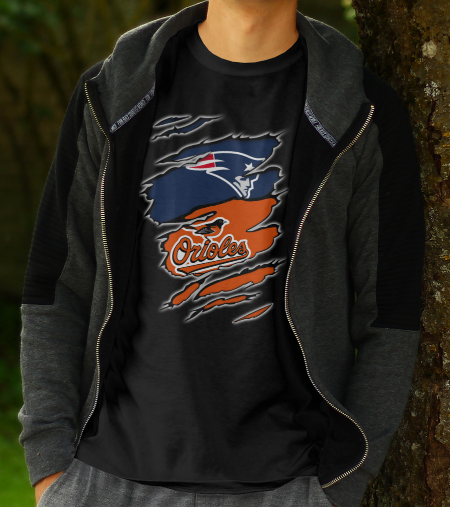 New England Patriots Baltimore Orioles Torn Ripped Claw Marks T-Shirt