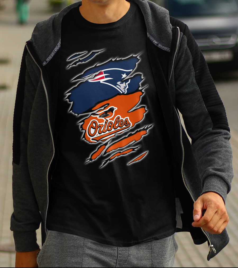New England Patriots Baltimore Orioles Torn Ripped Claw Marks T-Shirt