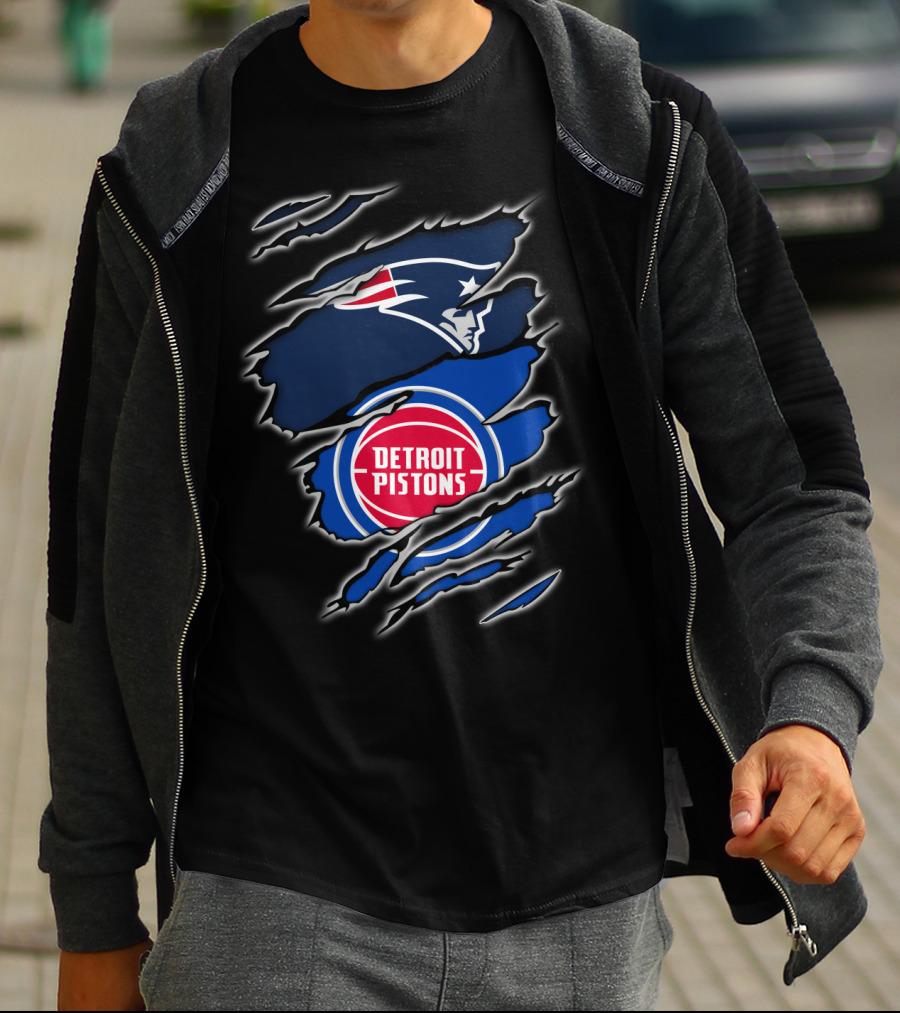 New England Patriots And Detroit Pistons Fan Crossover T-Shirt