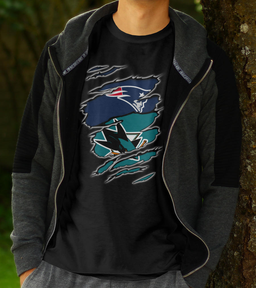 Patriots And Sharks Logos Inside Claw Marks T-Shirt