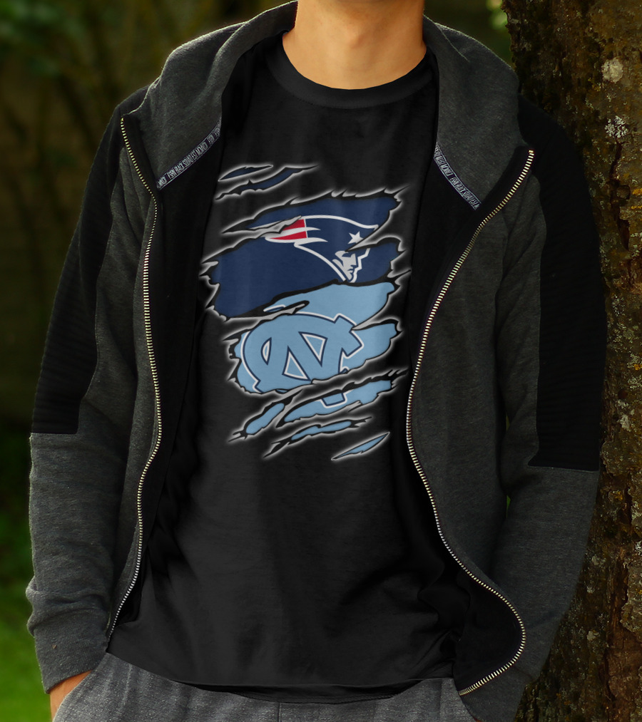Patriots And Tar Heels Logo Rip Claw Marks T-Shirt