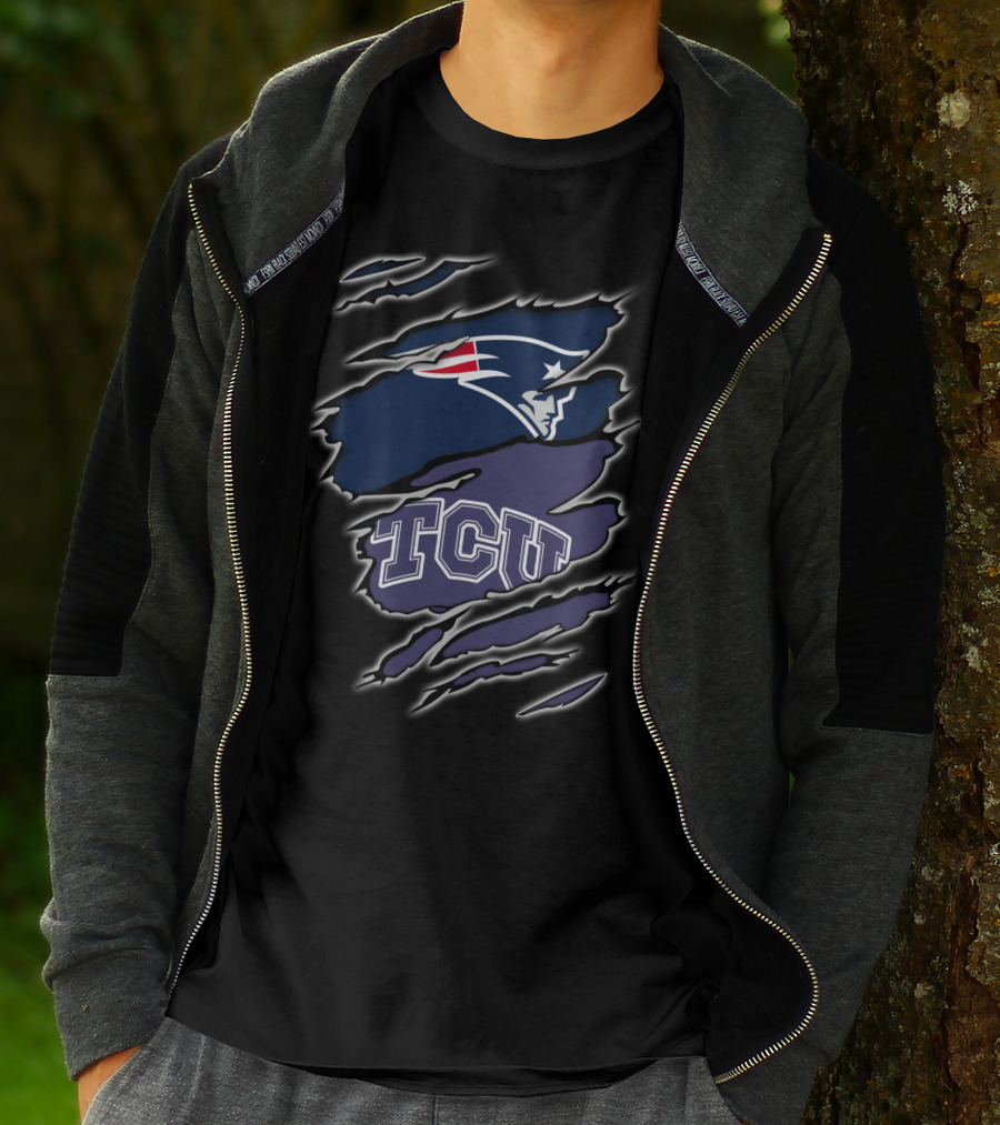 Patriots TCU Logo Fusion Football Fan Mashup T-Shirt
