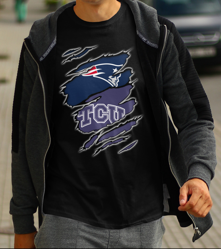 Patriots TCU Logo Fusion Football Fan Mashup T-Shirt