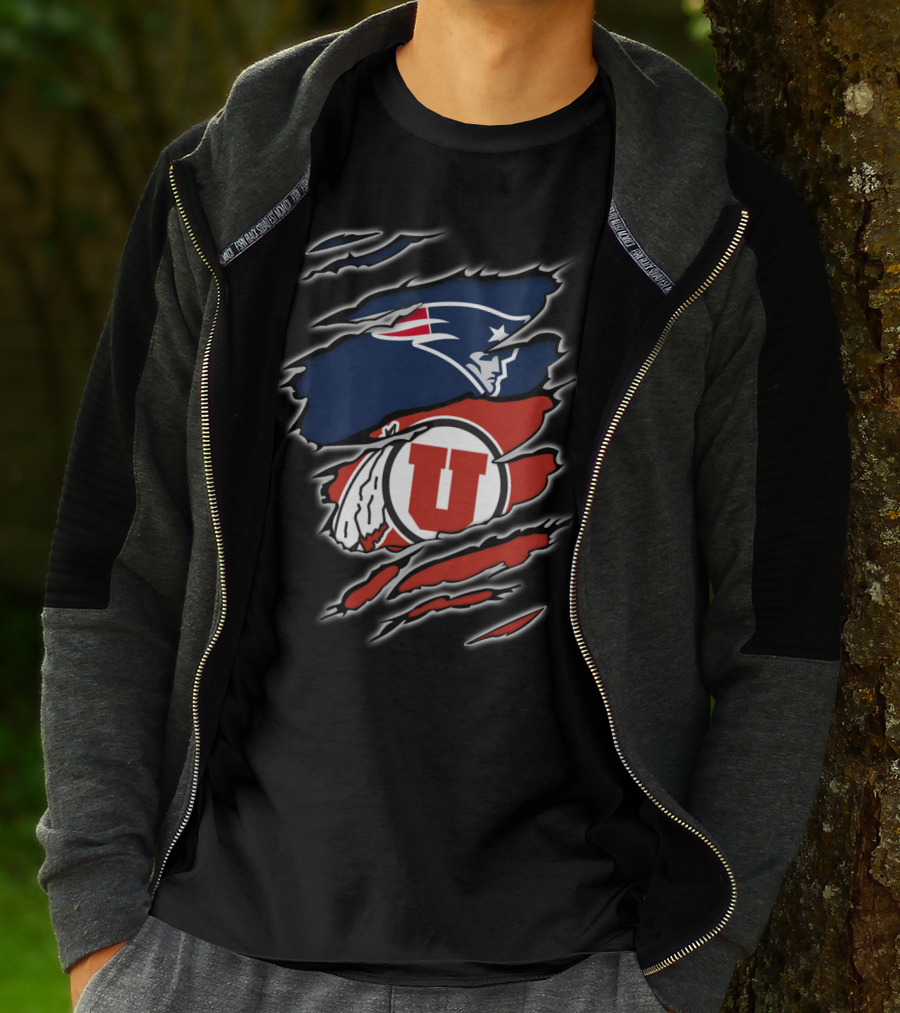 New England Patriots And Utah Utes Torn Ripped Combo T-Shirt