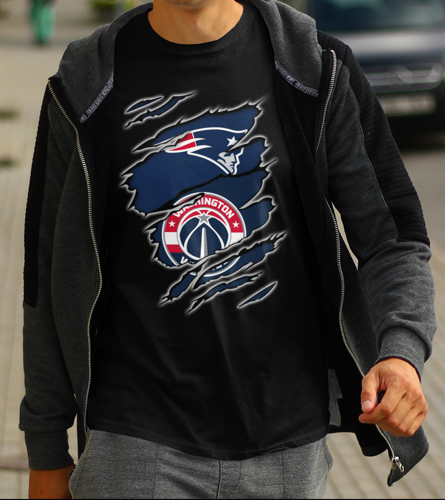 New England Patriots Washington Wizards Torn Logo Fan Crossover T-Shirt