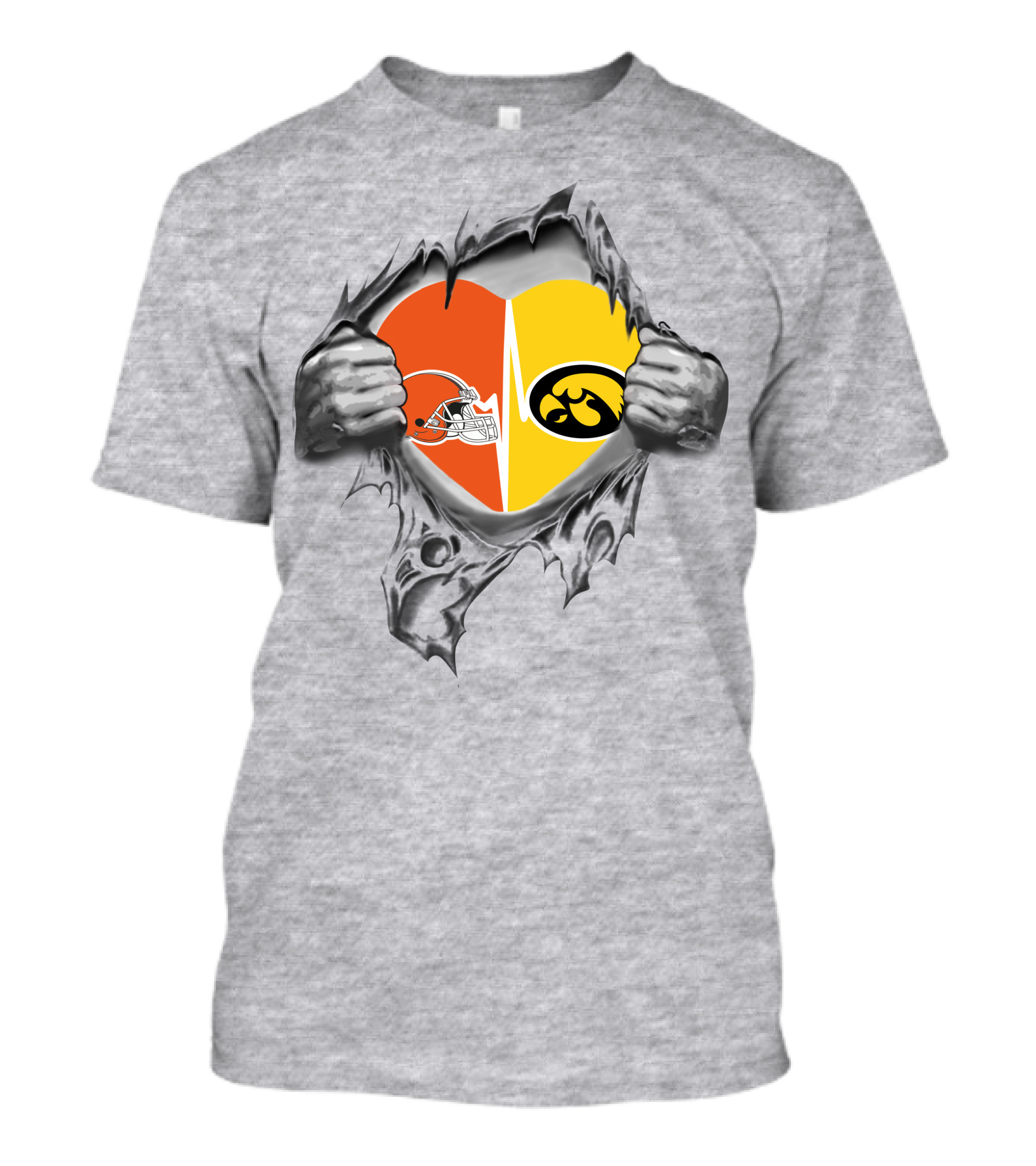 Cleveland Browns Iowa Hawkeyes Heart Logo Rip T-Shirt
