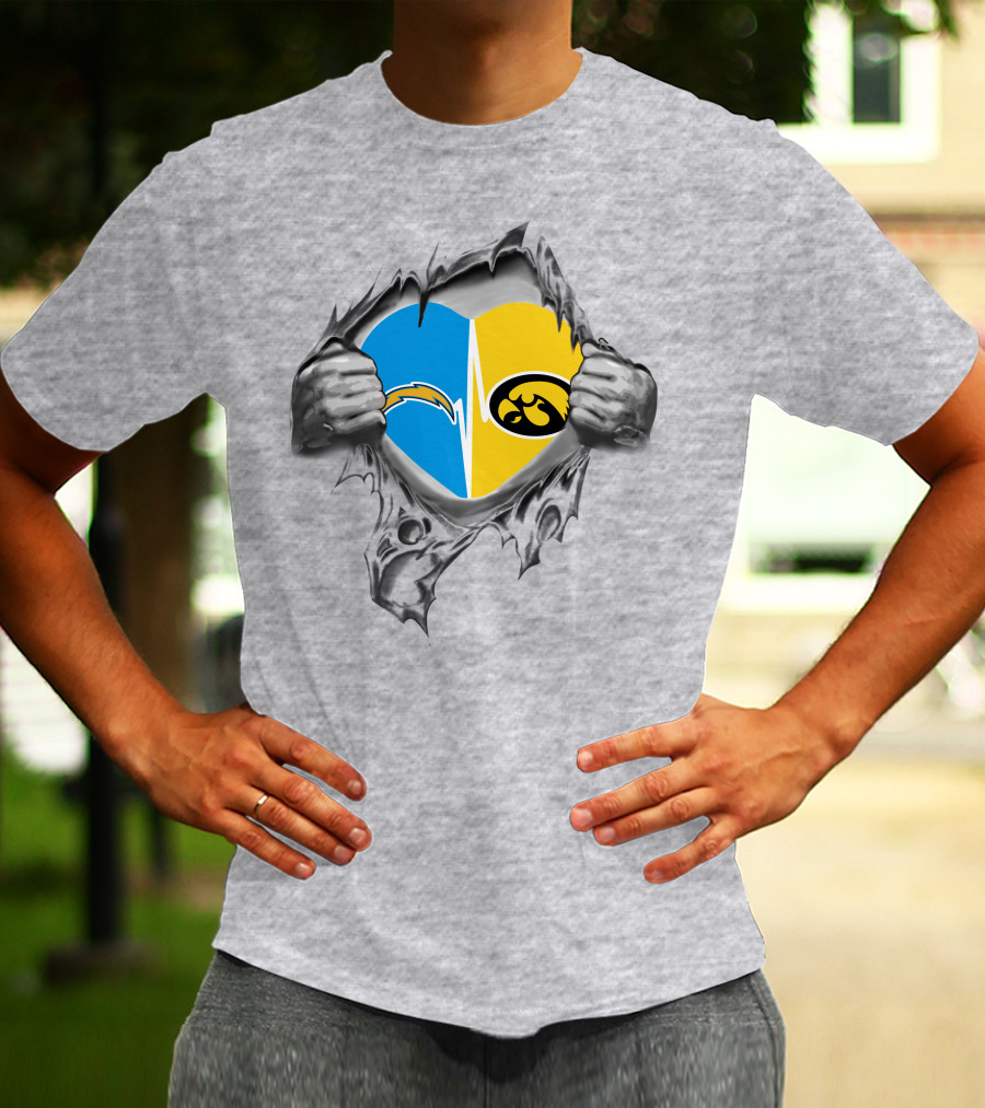 Hawkeyes Chargers Heart Logo Fusion Breaking Through T-Shirt