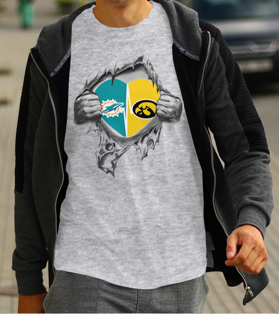 Miami Dolphins Iowa Hawkeyes Heart T-Shirt