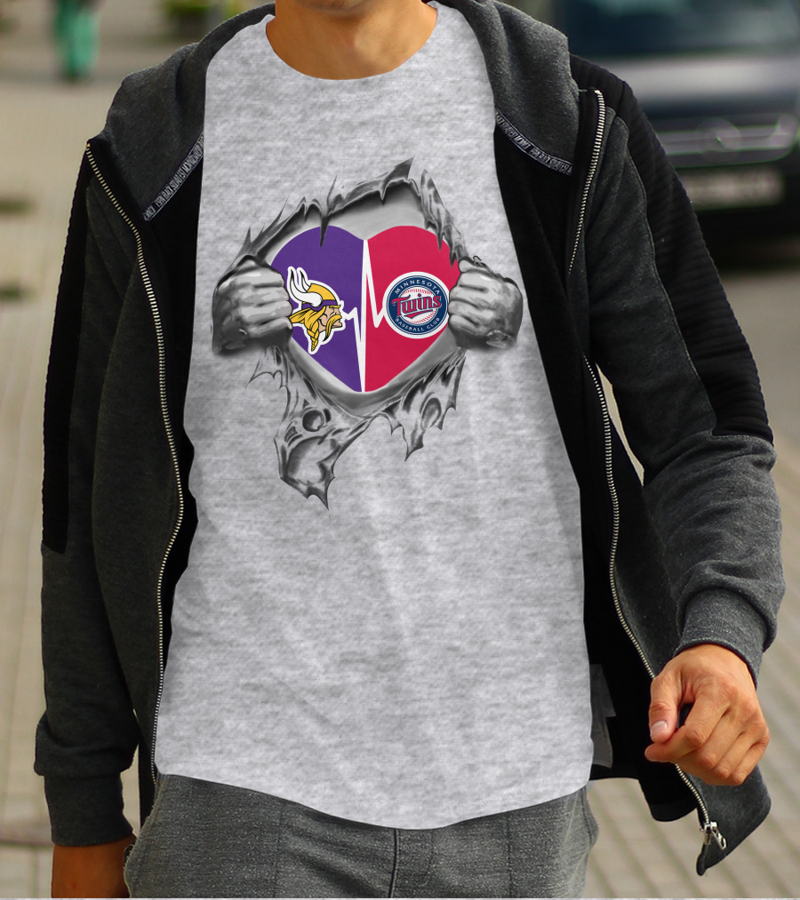 Vikings Twins Heartbeat Logo Fusion T-Shirt