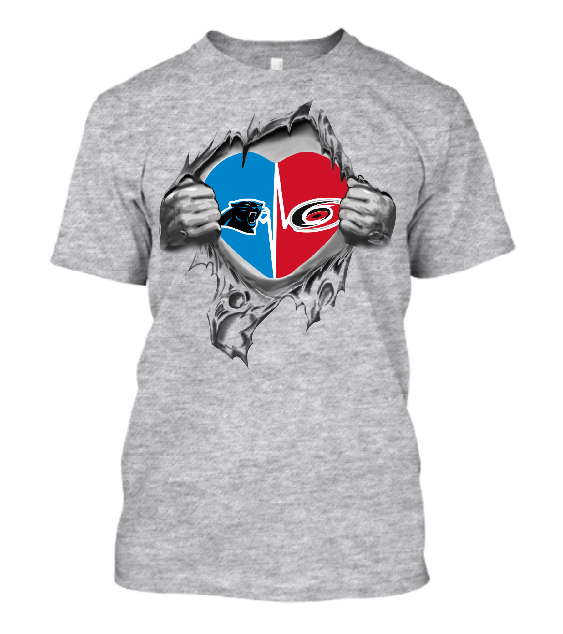 Carolina Panthers Hurricanes Heart Emblem Tear T-Shirt