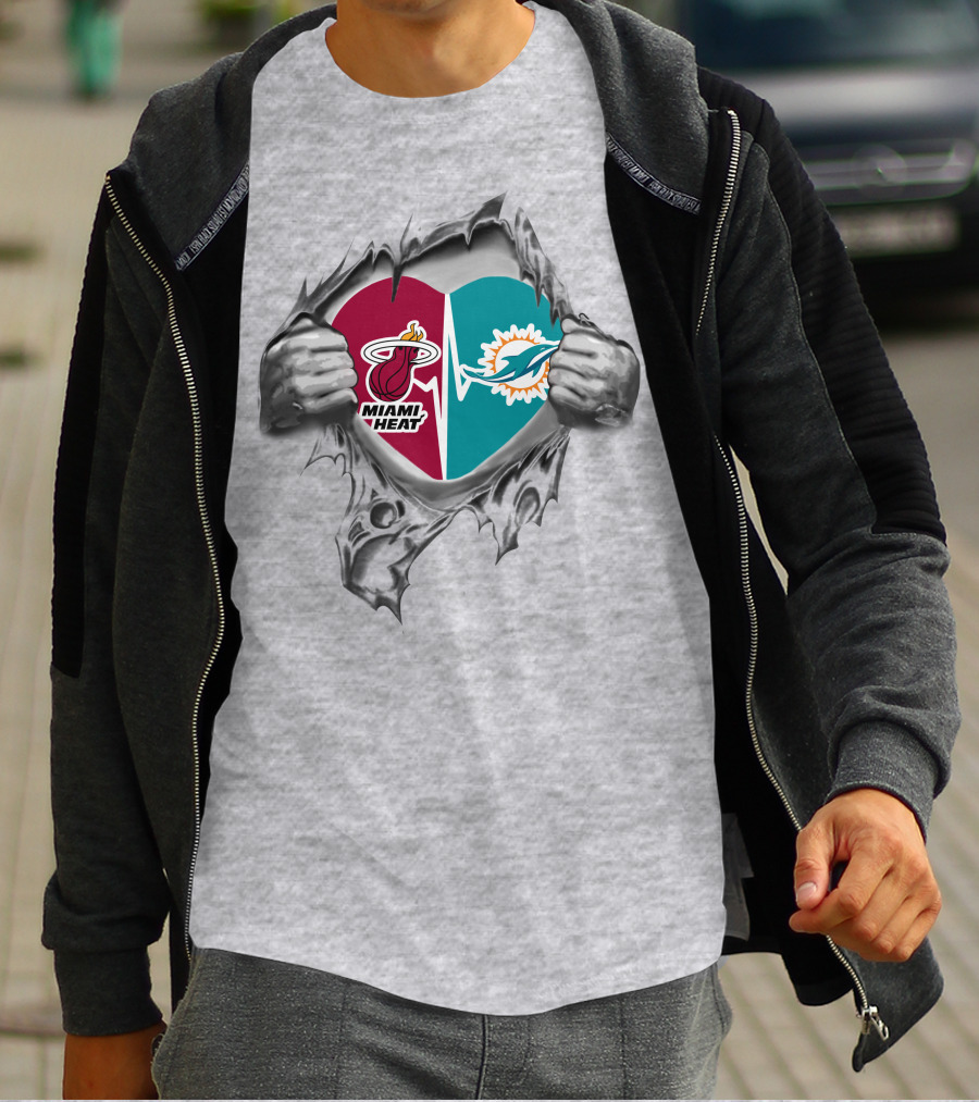 Miami Heat Dolphins Heart Logo Fusion T-Shirt