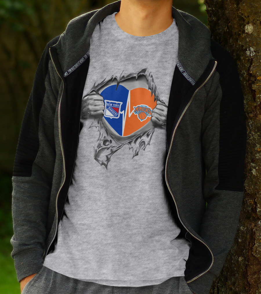 New York Rangers Knicks Heart Logo Tear T-Shirt