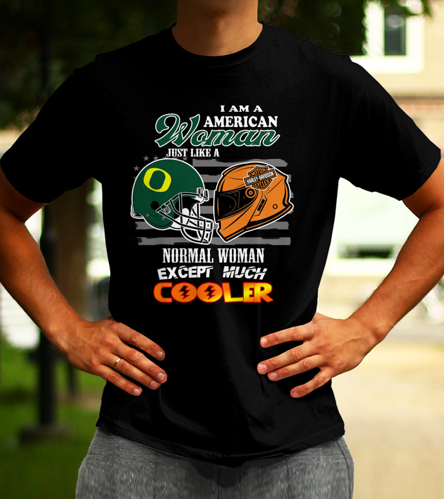 I Am An American Woman Just Like A Normal Woman Except Much Cooler Ducks Harley Davidson Motor Cycles T-Shirt
