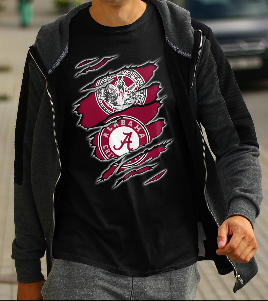 Alabama Crimson Tide Seal And Emblem With Tear Effect T-Shirt