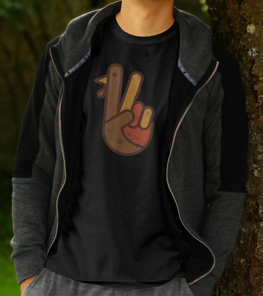 Vintage Peace Sign Turkey Hand Thanksgiving Humor T-Shirt