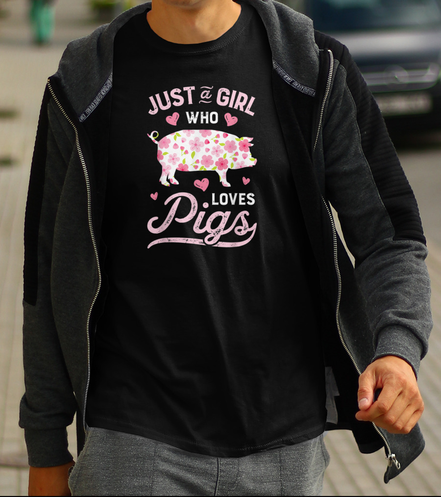 Just A Girl Who Loves Pigs Floral Heart T-Shirt