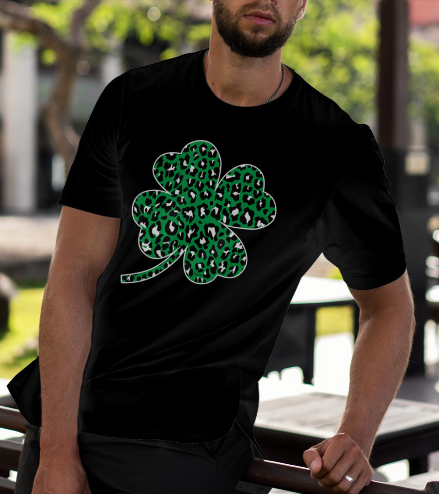 Green Leopard Clover Lucky Leaf St Patricks Day T-Shirt