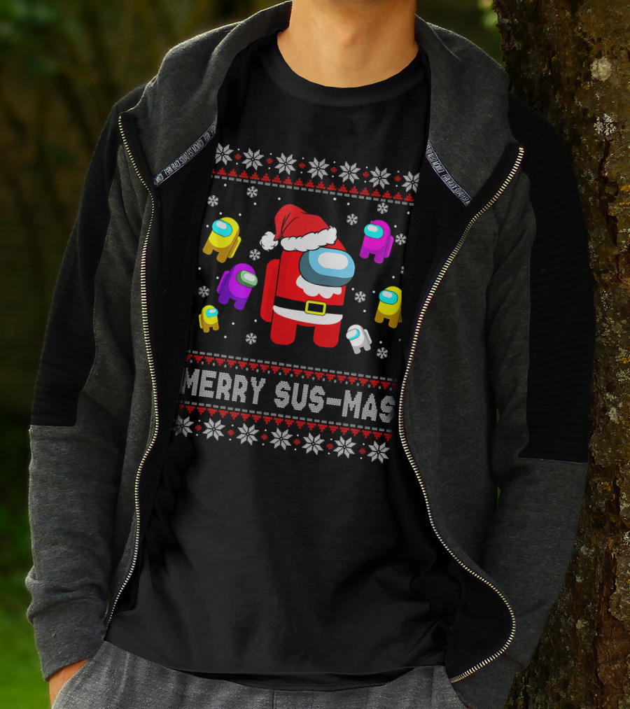 Merry Sus-Mas Funny Christmas Costume Among Us Game Crewmates T-Shirt