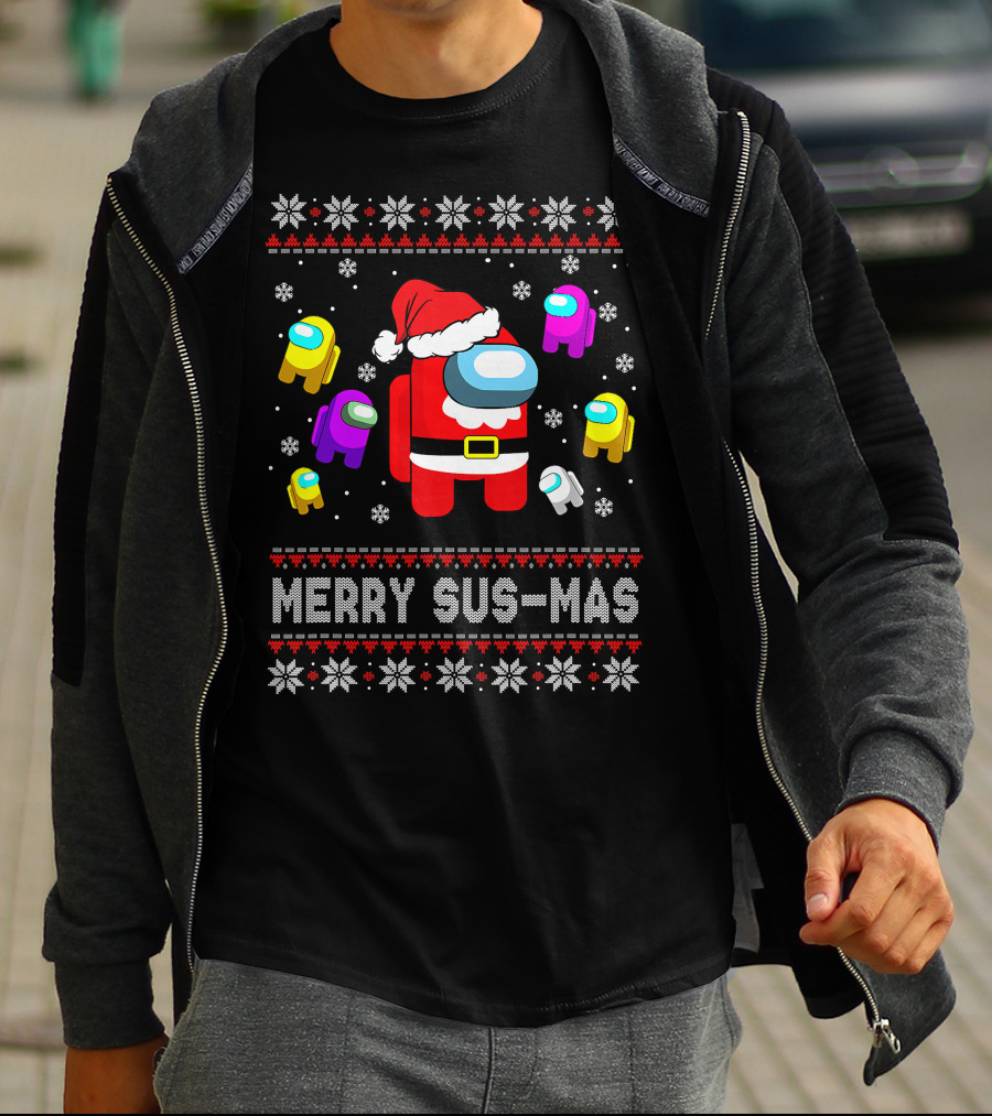 Merry Sus-Mas Funny Christmas Costume Among Us Game Crewmates T-Shirt