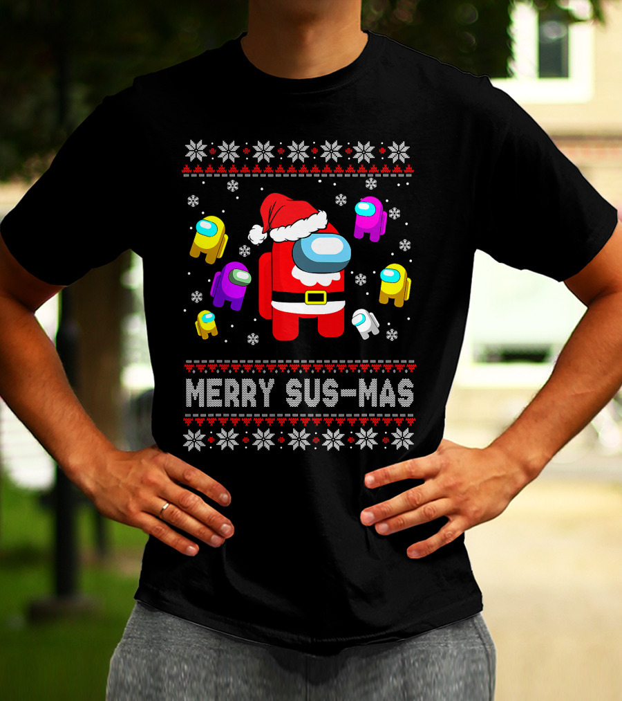 Merry Sus-Mas Funny Christmas Costume Among Us Game Crewmates T-Shirt