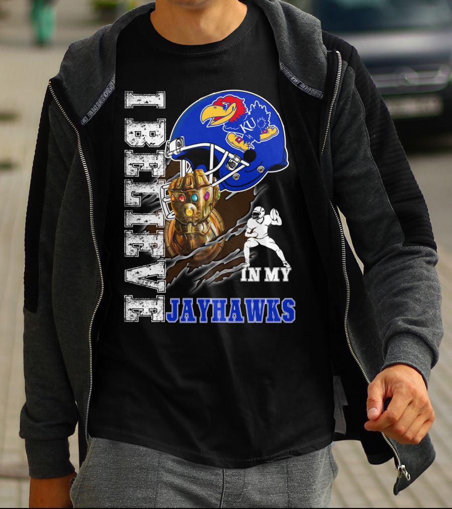 I Believe In My Jayhawks KU Fan Helmet Football Infinity Gauntlet T-Shirt
