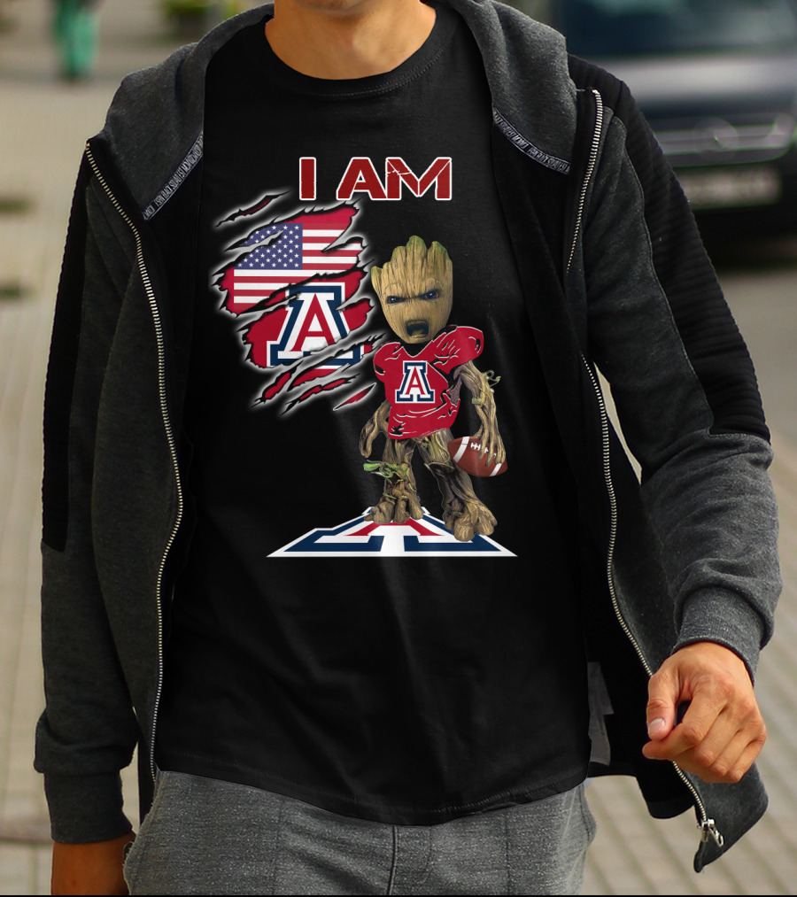I Am Arizona Baby Groot University Of Arizona Wildcats Football Fan T-Shirt