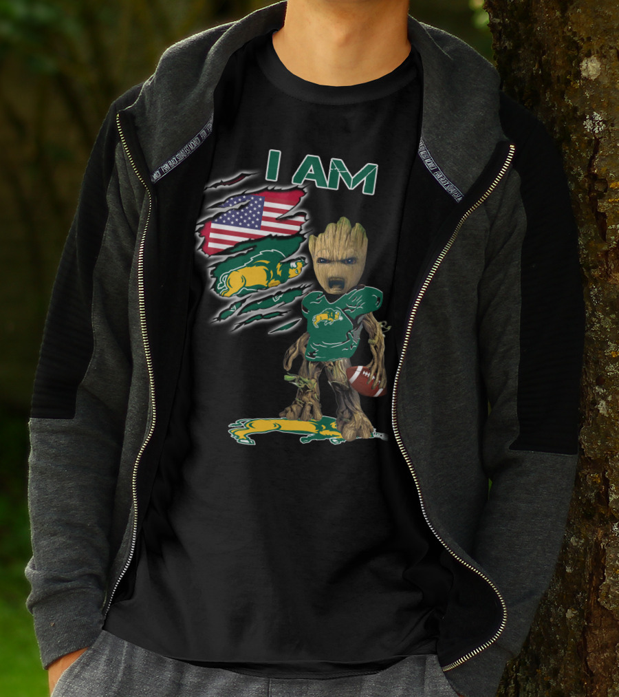 I Am Bison Baby Groot American Flag Football T-Shirt