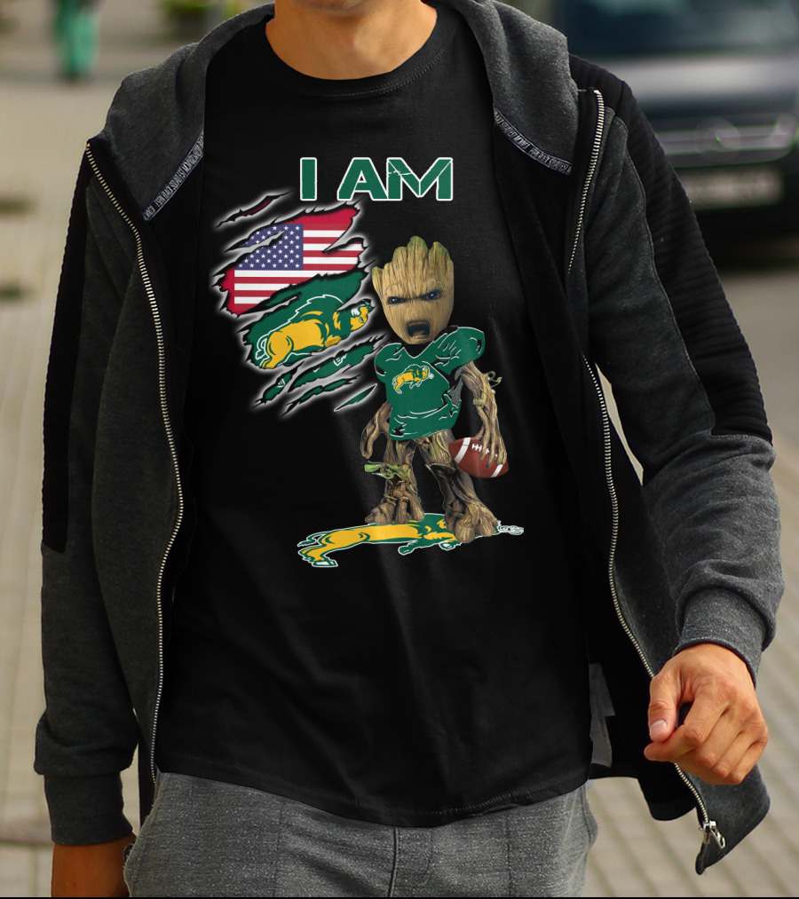 I Am Bison Baby Groot American Flag Football T-Shirt