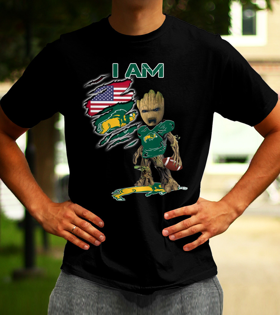 I Am Bison Baby Groot American Flag Football T-Shirt